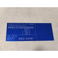 Plaque VIN Honda Bleue - Personnalisé - Gravure laser