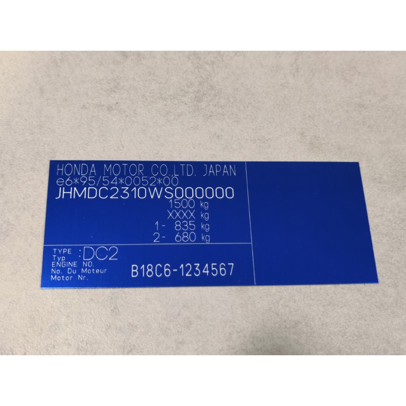 Plaque VIN Honda Bleue - Personnalisé - Gravure laser