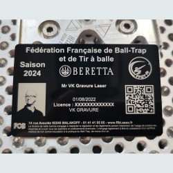 Carte Licence FFBT Ball-Trap Aluminium - Personnalisé - Gravure laser