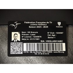 Carte Licence de Tir Aluminium  - Personnalisé - Gravure laser