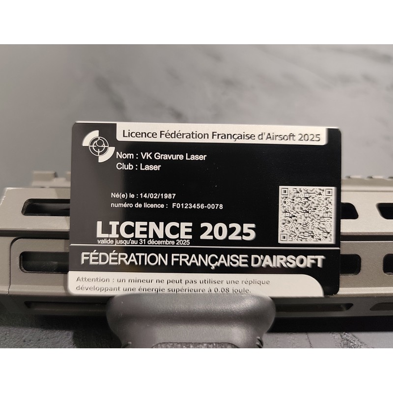 Carte Licence FFA Airsoft  - Personnalisé - Gravure laser