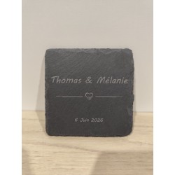 Sous-verre mariage personnalisé ardoise gravé