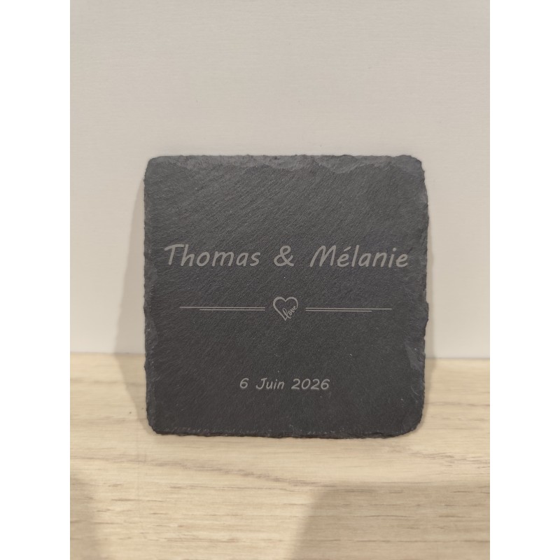 Sous-verre mariage personnalisé ardoise gravé