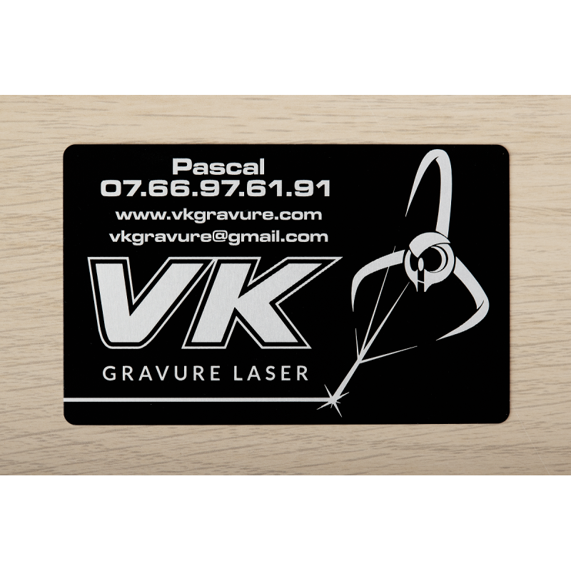 Carte de visite aluminium gravée laser noir brillant VK Gravure