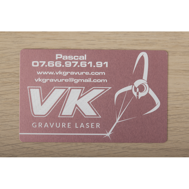 Carte de visite aluminium gravée laser Rose VK Gravure