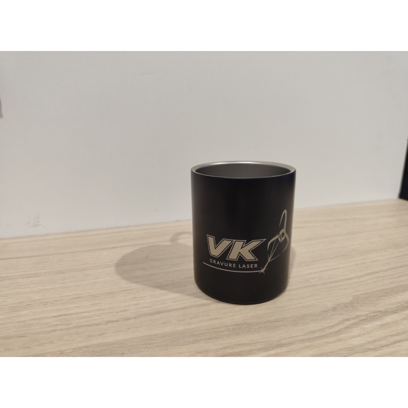 Mug isotherme inox noir mat 300ml avec anse mousqueton à graver